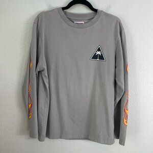 Palm Angels Unisex Medium Grey Flame Graphic Long Sleeve Shirt Triangle Logo